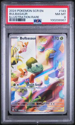 2024 POKEMON SCR EN-STELLAR CROWN ILLUSTRATION RARE #143 BULBASAUR PSA 8 - Image 1
