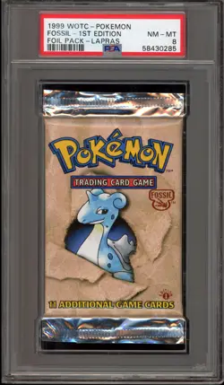 Pokemon Fossil 1st Edition Lapras Art Authentic Sealed Booster Pack PSA 8 - Image 1
