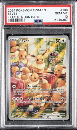 2024 POKEMON TWM EN-TWILIGHT MASQUERADE ILLUSTRATION RARE #188 EEVEE PSA 10 - Image 1