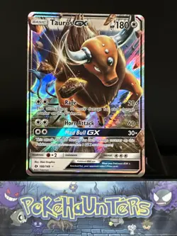 Pokemon Card Tauros GX 100/149 Sun & Moon Base Holo Ultra Rare Played - Image 1