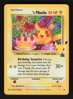 Birthday Pikachu 24 Pokemon Celebrations Collection Holo Card - Image 1