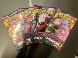 Pokemon TCG Unified Minds 10 Card Booster Pack Sealed (4 Packs) Sun & Moon Set - Image 1