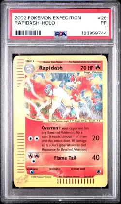PSA 1 PR POOR 2002 Pokemon Expedition Rapidash 26/165 Holo Rare POP 8 - Image 1