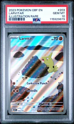 2023 POKEMON OBF EN-OBSIDIAN FLAMES ILLUSTRATION RARE #203 LARVITAR PSA 10 - Image 1