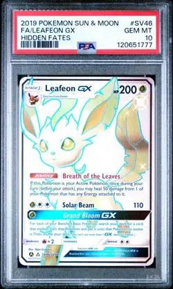 PSA 10 Leafeon GX Full Art #SV46 Hidden Fates Pokemon Card Gem Mint 2019 - Image 1
