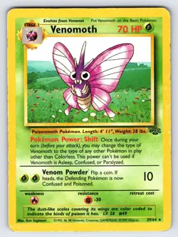Venomoth 29/64 1999 Jungle Set Pokemon Card TCG WOTC Vintage Non Holo Rare - Mp - Image 1