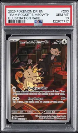 2025 POKEMON DRI EN-DESTINED RIVALS #203 TEAM ROCKET'S MEOWTH PSA 10 - Image 1