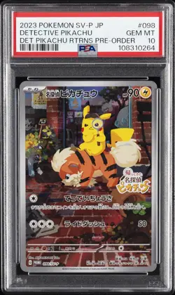 2023 POKEMON JAPANESE SV-P PROMO #098 DETECTIVE PIKACHU PSA 10 - Image 1