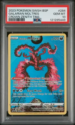 2023 Pokemon Swsh Black Star Promo Galarian Moltres #284 Crown Zenith Tin PSA 10 - Image 1