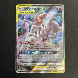MEWTWO and MEW GX Tag TeamSun & Moon Holo Rare Black Star Promo Card SM191 MP - Image 1