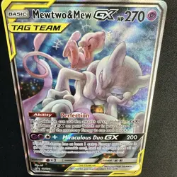 MEWTWO and MEW GX Tag TeamSun & Moon Holo Rare Black Star Promo Card SM191 MP - Image 2