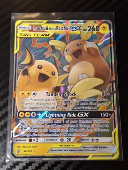 Raichu & Alolan Raichu GX 54/236 Pokemon Card Sm-Unified Minds Holo NM - Image 1