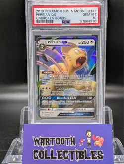 PSA 10 GEM MINT Persian GX 149/214 Pokemon Sun And Moon Unbroken Bonds - Image 1