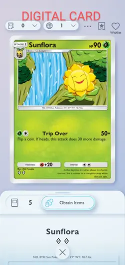 Sunflora Pokemon Pocket Mobile Game Card Secluded Springs Set ◇◇ Rare Trade Card - Image 1