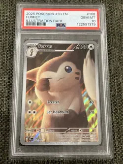 2025 POKEMON JTG EN-JOURNEY TOGETHER ILLUSTRATION RARE #168 FURRET PSA 10 - Image 1