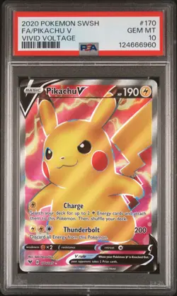 2020 POKEMON SWORD & SHIELD VIVID VOLTAGE #170 FULL ART/PIKACHU V PSA 10 - Image 1