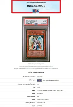 YuGiOh Archlord Zerato 308-034 Ultra Parallel Rare 2003 PSA 8 NM MINT - Image 3