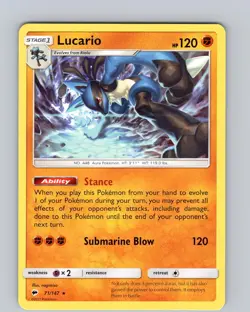 Pokemon TCG Lucario S&M Burning Shadows 71/147 Regular Rare Card NM - Image 1