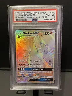 Pokemon Card Charizard GX 150/147 Secret Rare Burning Shadows PSA 8 NM - Mint - Image 1