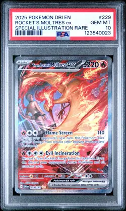 2025 POKEMON DRI EN-DESTINED RIVALS #229 TEAM ROCKET'S MOLTRES EX PSA 10 - Image 1