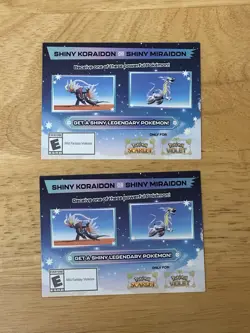 x2 Pokemon Scarlet and Violet Codes Shiny Koraidon/Miraidon Unscratched Shipped - Image 1