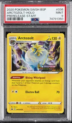 2020 POKEMON SWSH BLACK STAR PROMO PRERELEASE-STAFF #036 ARCTOZOLT-HOLO PSA 9 - Image 1