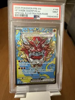 2025 Pokemon SV Prismatic Evolutions Hearthflame Mask Ogerpon ex #148/131 PSA 9 - Image 1