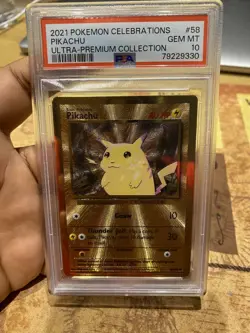PSA 10 GEM MINT LEGENDARY Pikachu 58/102 Celebrations GOLD METAL Pokemon Card - Image 1