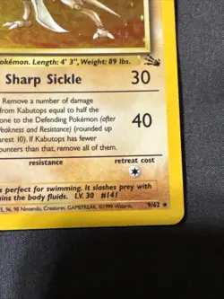 Kabutops - 9/62 - Pokemon Fossil Unlimited Holo Rare Card WOTC LP - Image 5