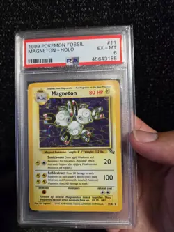 PSA 6 1999 Pokemon Game Card FOSSIL Set Magneton Unlimited HOLO Rare Vintage #11 - Image 3