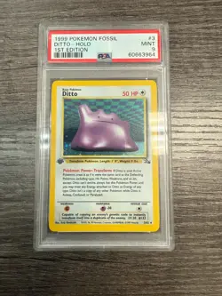 Pokemon PSA 9 MINT 1999 Ditto 1st Edition Fossil Holo Card - Image 1