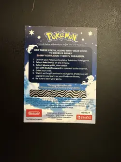 Pokemon Scarlet And Violet Serial Codes Shiny Koraidon or Miraidon UNSCRATCHED! - Image 1