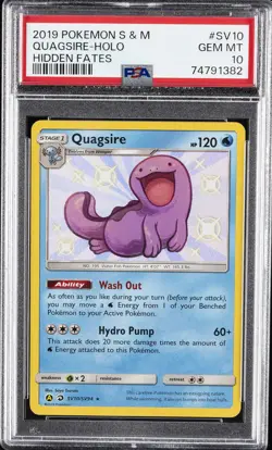 2019 POKEMON SUN & MOON HIDDEN FATES #SV10 QUAGSIRE-HOLO PSA 10 - Image 1