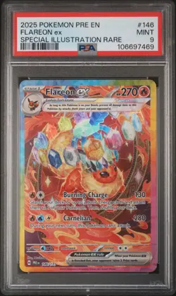 2025 POKEMON PRE EN-PRISMATIC EVOLUTIONS #146 FLAREON EX PSA 9 - Image 1