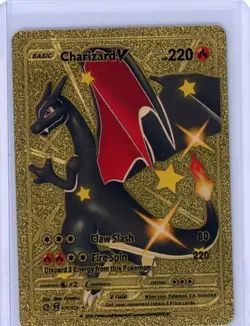 Pokemon Shiny CHARIZARD V 220HP Gold Foil Fan Art Card 079/073 - Image 1