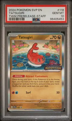 2024 Pokemon Twilight Masquerade Tatsugiri SVP118 STAFF Promo- PSA 10 POP 28 - Image 1