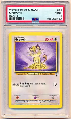 2000 Pokemon Base Set II Meowth #80 PSA 9 - POP 80 - QTY AVAIL - Image 1