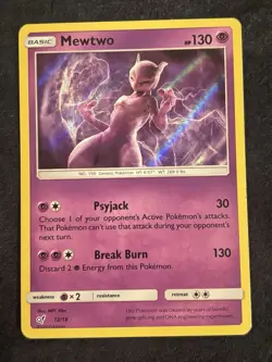Pokemon Mewtwo Holo Rare TCG Card 12/18 Detective Pikachu MP Condition - Image 1