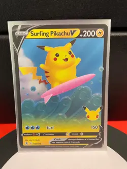 Pokemon Celebrations Surfing Pikachu V 008/025 Full Art Holo Rare TCG Card 2021 - Image 1