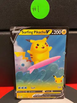 Pokemon Celebrations Surfing Pikachu V 008/025 Full Art Holo Rare TCG Card 2021 - Image 4