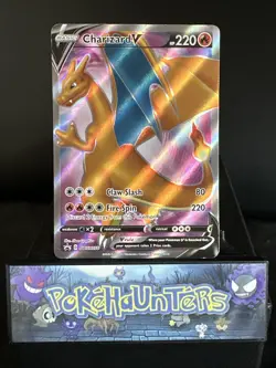 Pokemon Card Charizard V SWSH050 Black Star Promo Full Art Holo Rare Played - Image 1