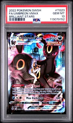 2022 POKEMON SWORD & SHIELD BRILLIANT STARS #TG23 FULL ART/UMBREON VMAX PSA 10 - Image 1