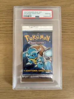 Pokemon 1999 Base Set Blastoise Booster Thick Font Unlimited Pack PSA 10 - Image 1