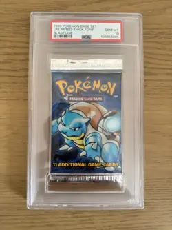 Pokemon 1999 Base Set Blastoise Booster Thick Font Unlimited Pack PSA 10 - Image 2