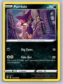 Purrloin #106/189 SWSH03: Darkness Ablaze Common - Pokemon Cards G20 - Image 1