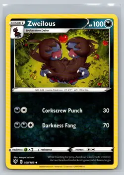 Zweilous #109/189 SWSH03: Darkness Ablaze Uncommon - Pokemon Cards G20 - Image 1