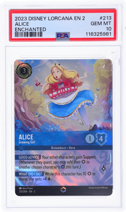 2023 Disney Lorcana Rise of the Floodborn Alice Enchanted #213 PSA 10 - Image 1