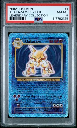 2002 POKEMON LEGENDARY COLLECTION #1 ALAKAZAM-REVERSE FOIL PSA 8 - Image 1