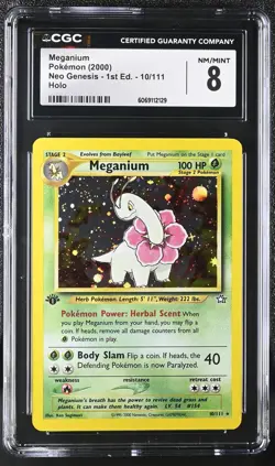 CGC 8 Meganium Neo Genesis 1st Edition 10/111 Holo Pokemon Card - Image 1