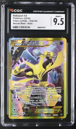 CGC 9.5 MINT+ Alakazam EX Fates Collide 125/124 Secret Rare Holo Pokemon Card - Image 1